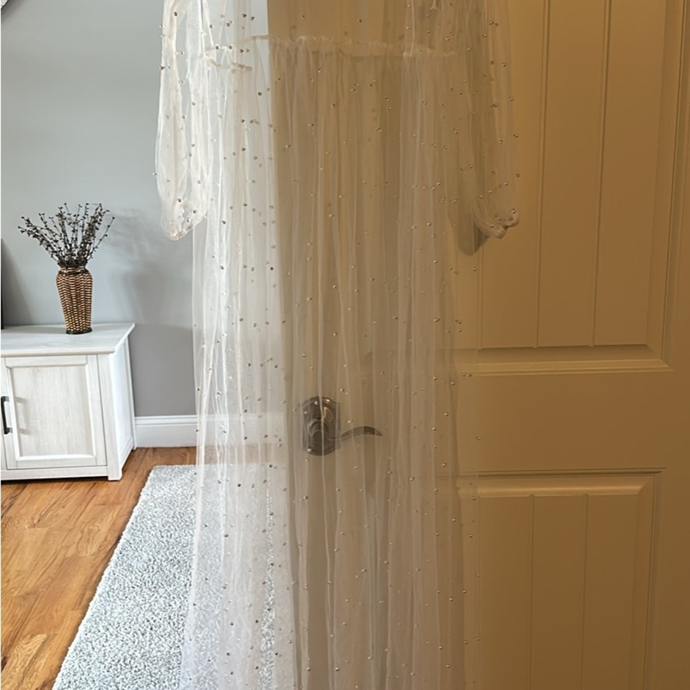 Elegant Sheer White Robe with Pearl Accents